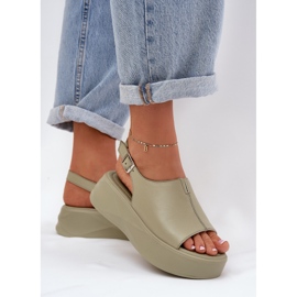 S.Barski Sandalias de cuero para mujeres en la plataforma verde D&amp;A SJ2301-2 3