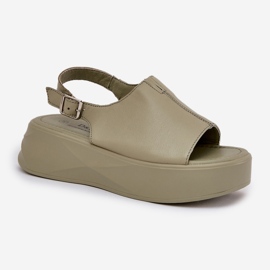 S.Barski Sandalias de cuero para mujeres en la plataforma verde D&amp;A SJ2301-2 4