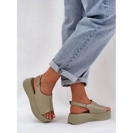 S.Barski Sandalias de cuero para mujeres en la plataforma verde D&amp;A SJ2301-2 7