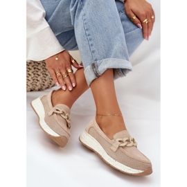 S.Barski Mocasines de gamuza en la plataforma con D&amp;A TW552 Beige Chain 7