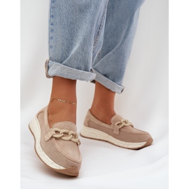 S.Barski Mocasines de gamuza en la plataforma con D&amp;A TW552 Beige Chain 2