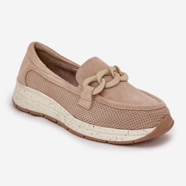 S.Barski Mocasines de gamuza en la plataforma con D&amp;A TW552 Beige Chain 4