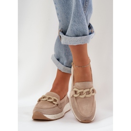 S.Barski Mocasines de gamuza en la plataforma con D&amp;A TW552 Beige Chain 3