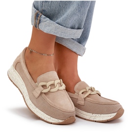 S.Barski Mocasines de gamuza en la plataforma con D&amp;A TW552 Beige Chain 8