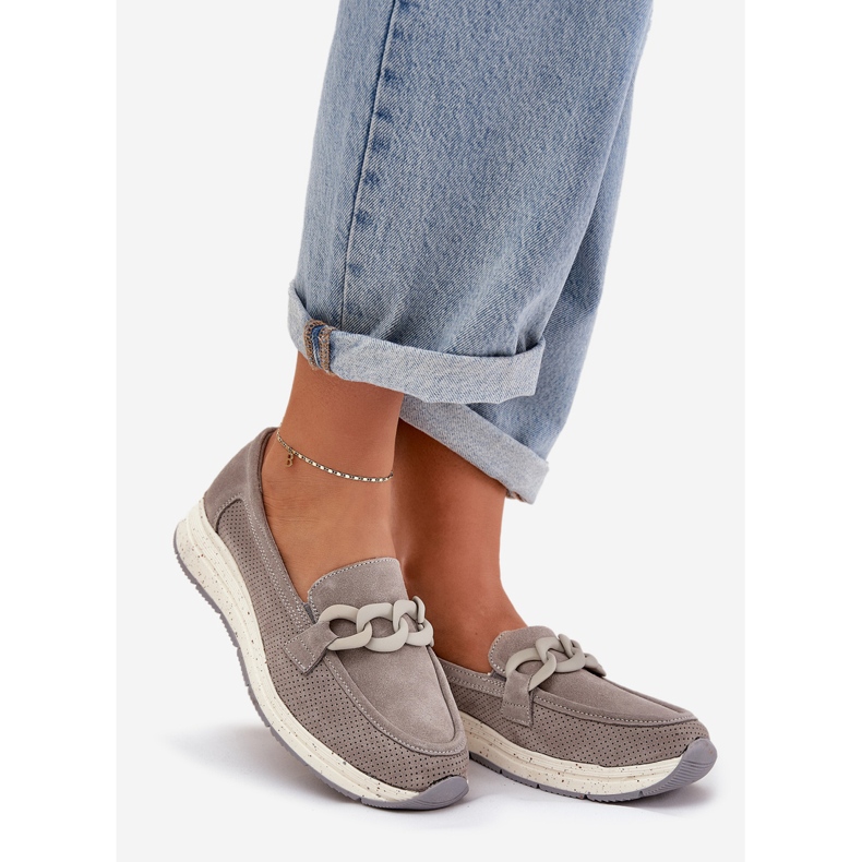 S.Barski Mocasines de gamuza en la plataforma con D&amp;A TW552 Gray Chain gris 1