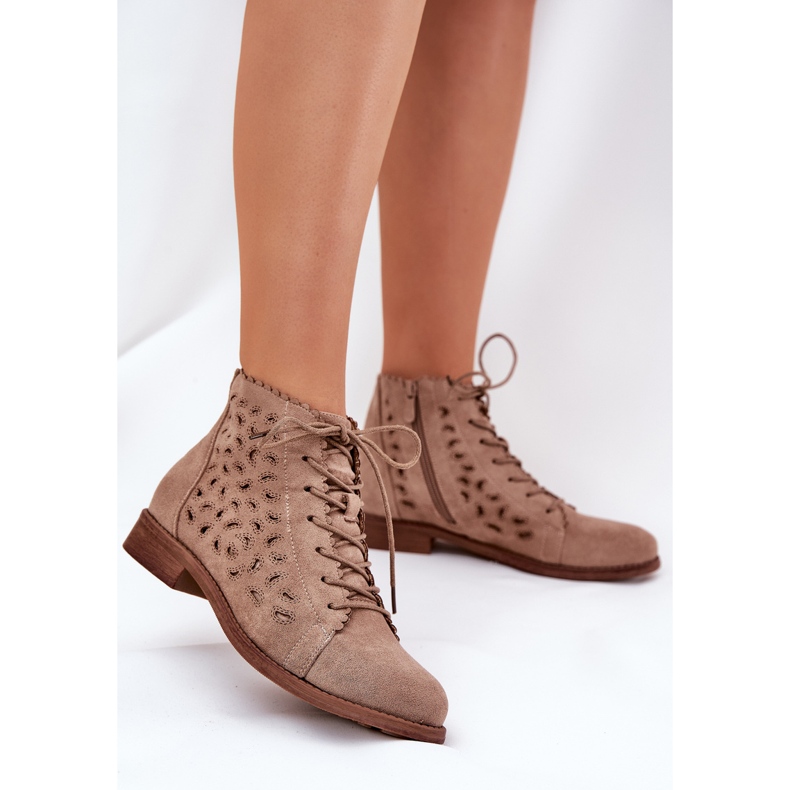S.Barski Botas bajas con un patrón de trabajo abierto S. Barski Hy51-185 beige 2 S.Barski Botas bajas con un patrón de trabajo abierto S. Barski Hy51-185 beige 2