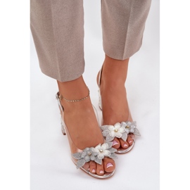 S.Barski Sandalias transparentes con flores en el talón decorado D&amp;A MR38-331 Silver plata 7