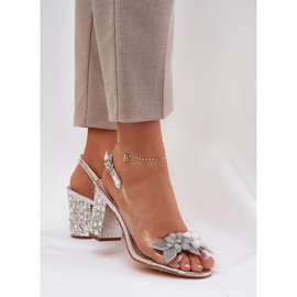 S.Barski Sandalias transparentes con flores en el talón decorado D&amp;A MR38-331 Silver plata 3