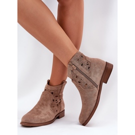 Botas de Openwork para mujeres con Zipper Beige S.Barski Hy42-081 3