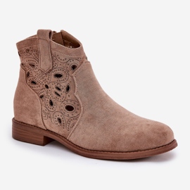 Botas de Openwork para mujeres con Zipper Beige S.Barski Hy42-081 4