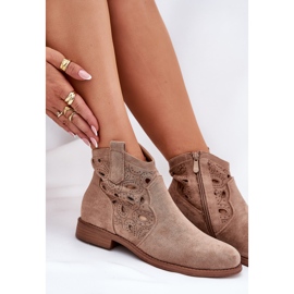 Botas de Openwork para mujeres con Zipper Beige S.Barski Hy42-081 8