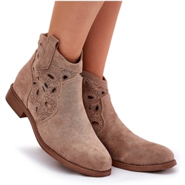 Botas de Openwork para mujeres con Zipper Beige S.Barski Hy42-081 9