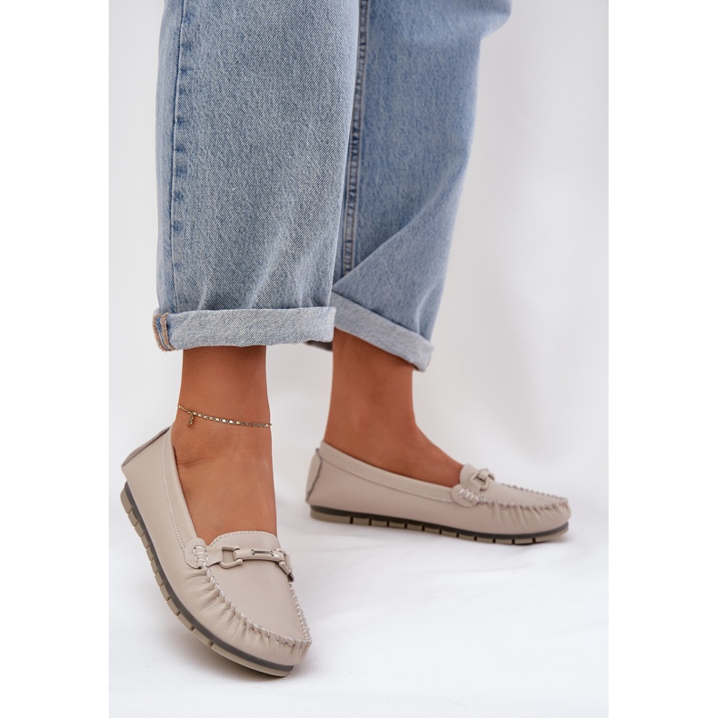 S.Barski Mocasines de cuero plano con un adorno de S. Barski LR51-547 beige 2