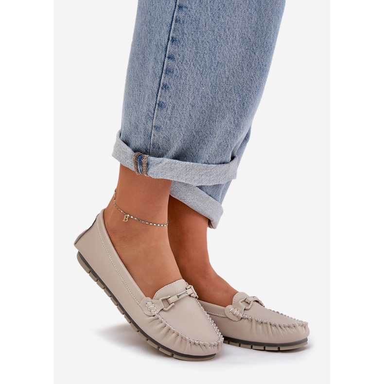 S.Barski Mocasines de cuero plano con un adorno de S. Barski LR51-547 beige 1