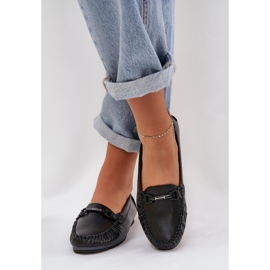 S.Barski Mocasines de cuero plano con un adorno de S. Barski LR51-547 Negro 3