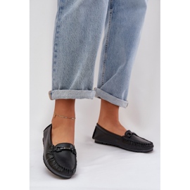 S.Barski Mocasines de cuero plano con un adorno de S. Barski LR51-547 Negro 2