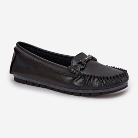 S.Barski Mocasines de cuero plano con un adorno de S. Barski LR51-547 Negro 4