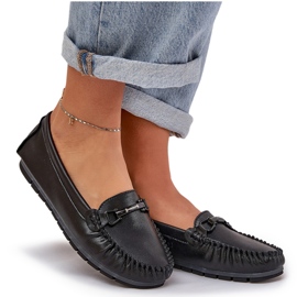S.Barski Mocasines de cuero plano con un adorno de S. Barski LR51-547 Negro 8