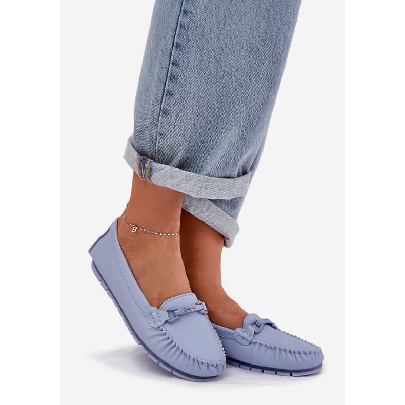 S.Barski Mocasines de cuero plano con un adorno de S. Barski LR51-547 Azul 1