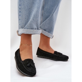 Mujer clásico plano de gamuza mocasins s.barski lr51-548 negro 2