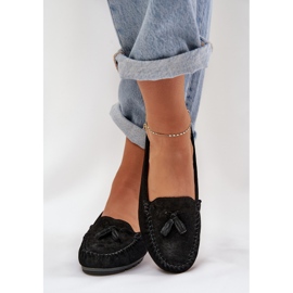 Mujer clásico plano de gamuza mocasins s.barski lr51-548 negro 3