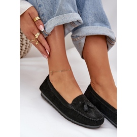 Mujer clásico plano de gamuza mocasins s.barski lr51-548 negro 5