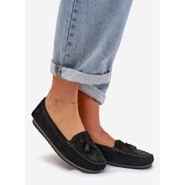 Mujer clásico plano de gamuza mocasins s.barski lr51-548 negro 1