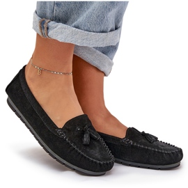Mujer clásico plano de gamuza mocasins s.barski lr51-548 negro 7
