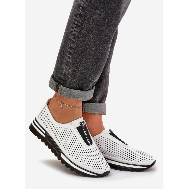 S.Barski Zapatos de mujer atacados hechos de cuero natural S. Barski LR51-672 White blanco 1