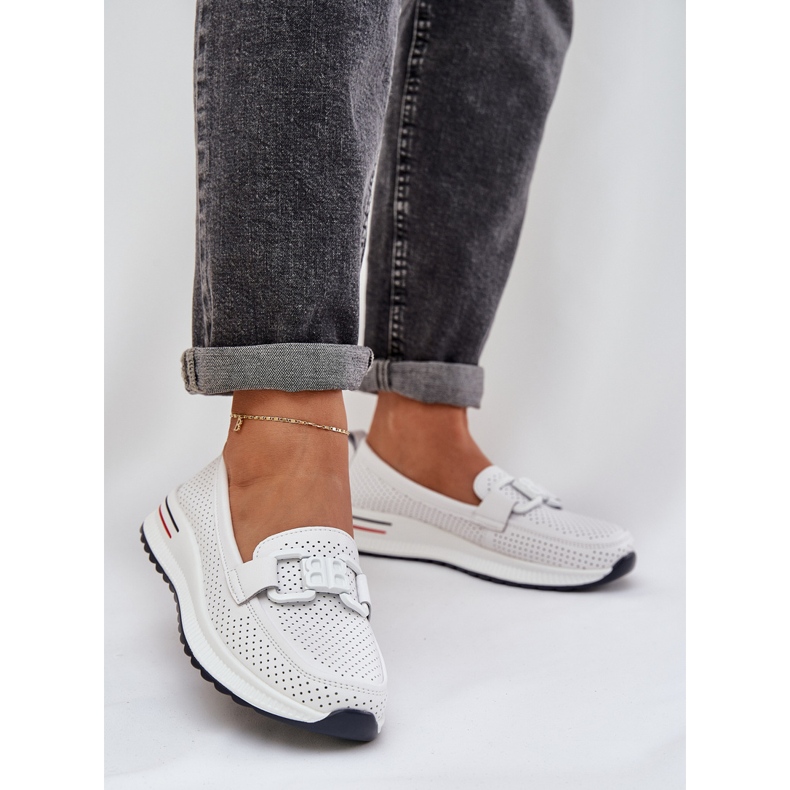 S.Barski Mocasines de cuero para mujeres en la plataforma S. Barski LR51-556 White blanco 2