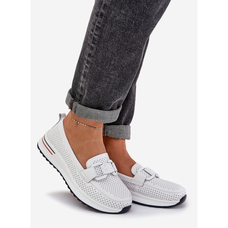 S.Barski Mocasines de cuero para mujeres en la plataforma S. Barski LR51-556 White blanco 1