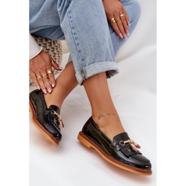 S.Barski Cuero pintado elegante mocasines de tacón plano S. Barski LR51-768A Negro 6