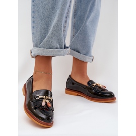 S.Barski Cuero pintado elegante mocasines de tacón plano S. Barski LR51-768A Negro 2