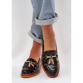 S.Barski Cuero pintado elegante mocasines de tacón plano S. Barski LR51-768A Negro 3