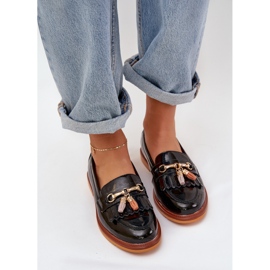 S.Barski Cuero pintado elegante mocasines de tacón plano S. Barski LR51-768A Negro 5