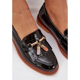 S.Barski Cuero pintado elegante mocasines de tacón plano S. Barski LR51-768A Negro 7