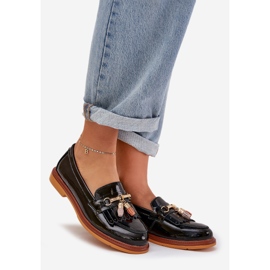 S.Barski Cuero pintado elegante mocasines de tacón plano S. Barski LR51-768A Negro 1