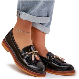 S.Barski Cuero pintado elegante mocasines de tacón plano S. Barski LR51-768A Negro 8