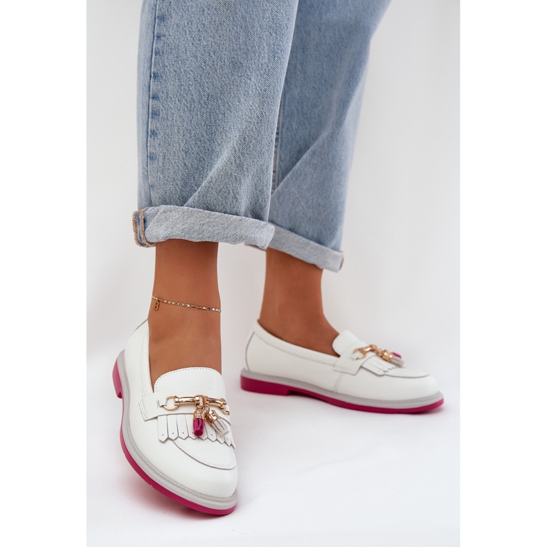 S.Barski Cuero elegante mocasines de tacón plano S. Barski LR51-768 White blanco 2