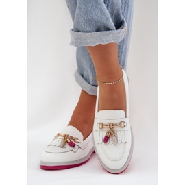 S.Barski Cuero elegante mocasines de tacón plano S. Barski LR51-768 White blanco 3