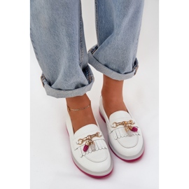 S.Barski Cuero elegante mocasines de tacón plano S. Barski LR51-768 White blanco 5