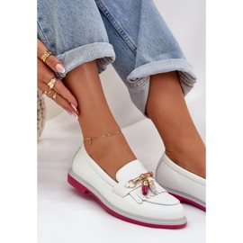 S.Barski Cuero elegante mocasines de tacón plano S. Barski LR51-768 White blanco 6