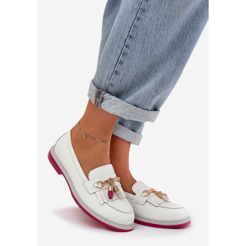 S.Barski Cuero elegante mocasines de tacón plano S. Barski LR51-768 White blanco 1