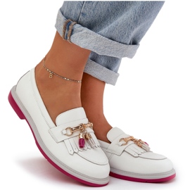 S.Barski Cuero elegante mocasines de tacón plano S. Barski LR51-768 White blanco 9