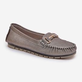 S.Barski Mocasador plano de brillo hechos de D&amp;A LR51-546 de cuero natural LR51-546 plata 4