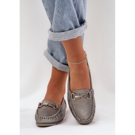 S.Barski Mocasador plano de brillo hechos de D&amp;A LR51-546 de cuero natural LR51-546 plata 3