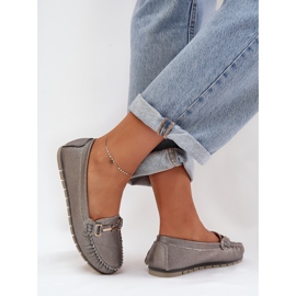 S.Barski Mocasador plano de brillo hechos de D&amp;A LR51-546 de cuero natural LR51-546 plata 5