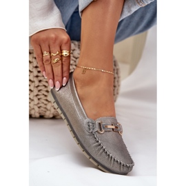 S.Barski Mocasador plano de brillo hechos de D&amp;A LR51-546 de cuero natural LR51-546 plata 8
