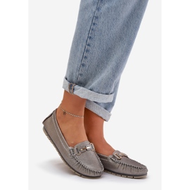 S.Barski Mocasador plano de brillo hechos de D&amp;A LR51-546 de cuero natural LR51-546 plata 1