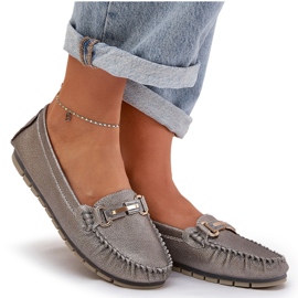 S.Barski Mocasador plano de brillo hechos de D&amp;A LR51-546 de cuero natural LR51-546 plata 9